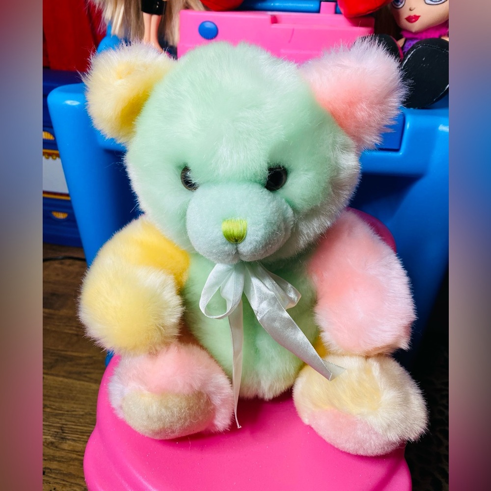 Vintage Green and Yellow Plush Stuffed Animal